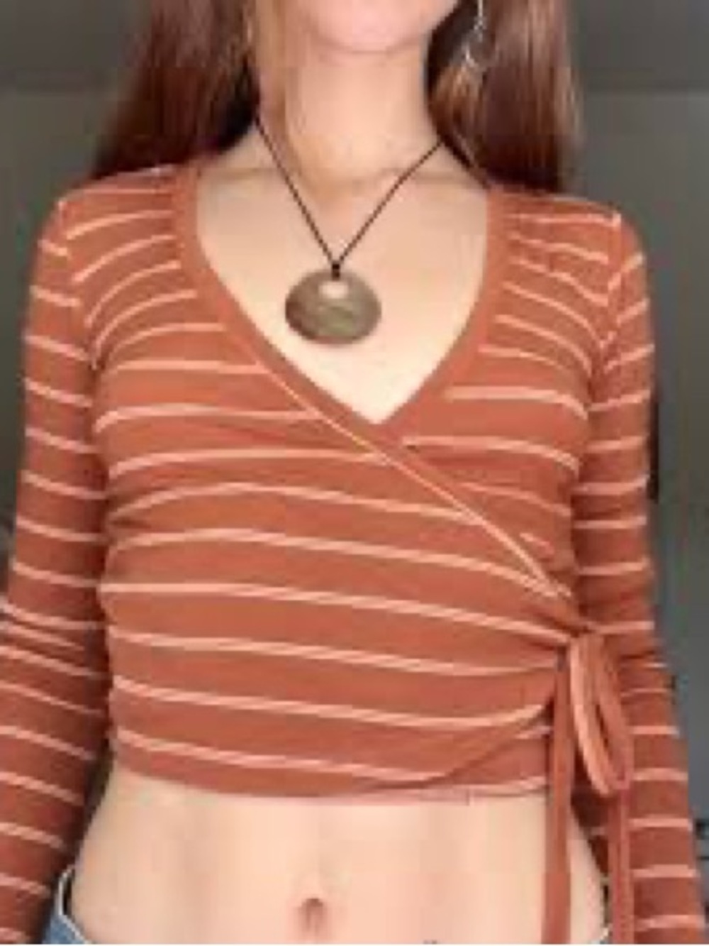 UO Orange Striped Rust Wrap Crop Top with